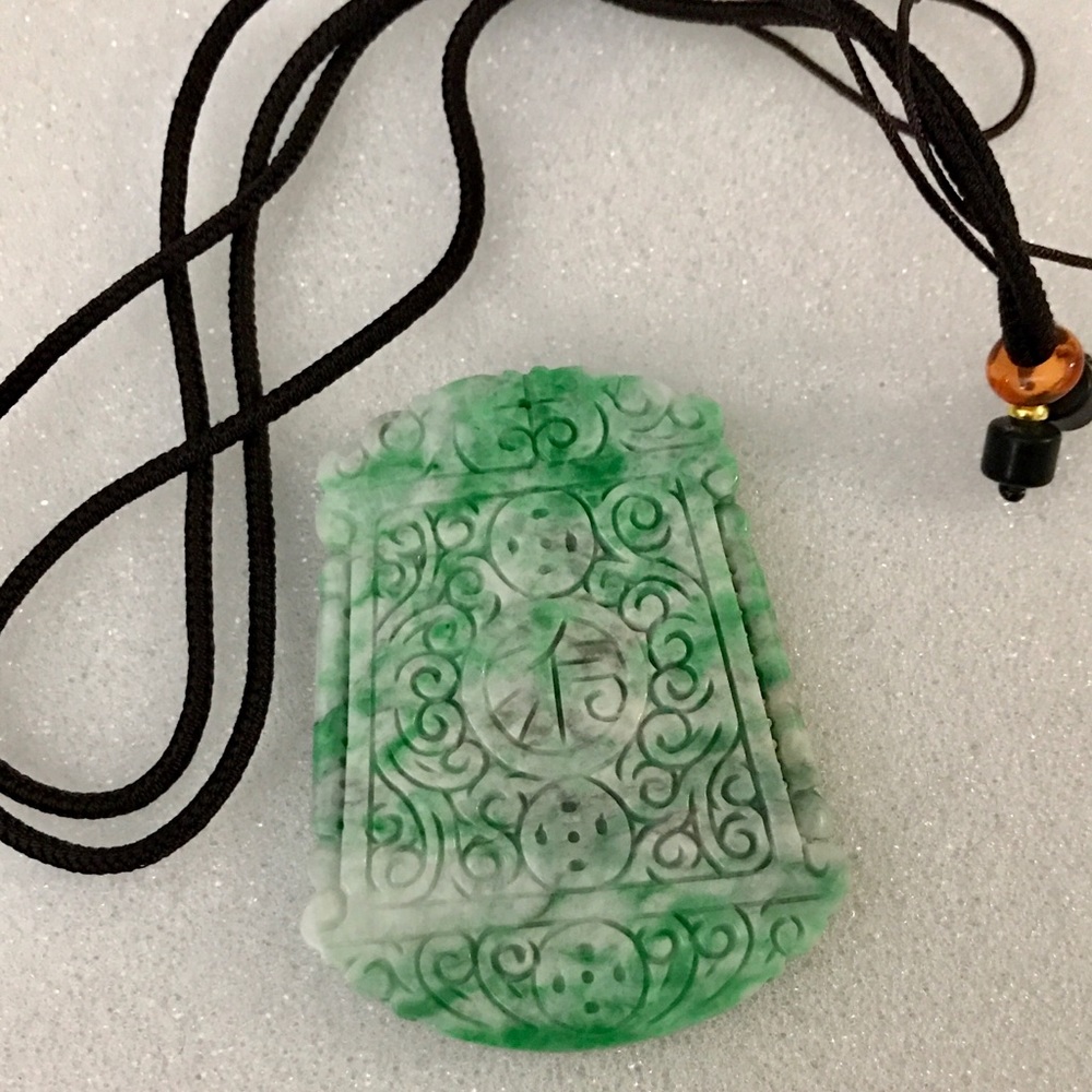 Certified Emerald Green 100% A JADE jadeite Moire Pendant 14k bale new